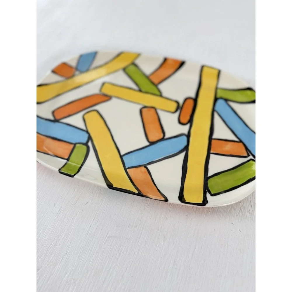 Ceramic Platter Serving Tray Dish Retro Colorful MCM Flash Bold Abstract